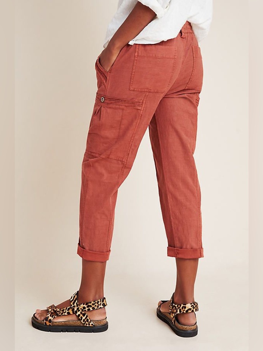 Anthropologie Angela Cropped Cargo Pant Burnt Orange 28